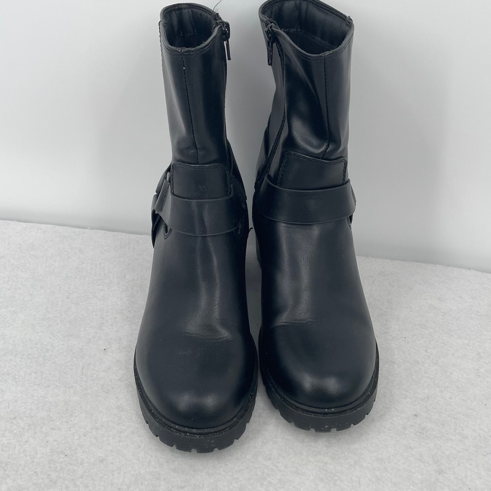 Target Women Black Faux Leather Moto Harness Boots Block Heel Lug Sole Size 9